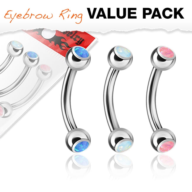 Opal Set Balls On Both Sides 316L Surgical Steel Eyebrow Curve Ring