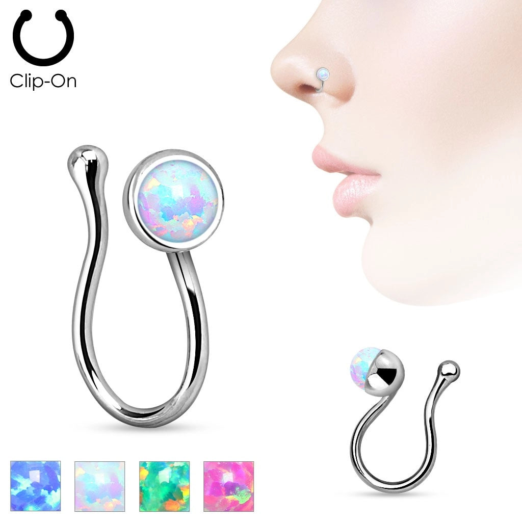 Opalite Gem Non Piercing Brass Nose Clip