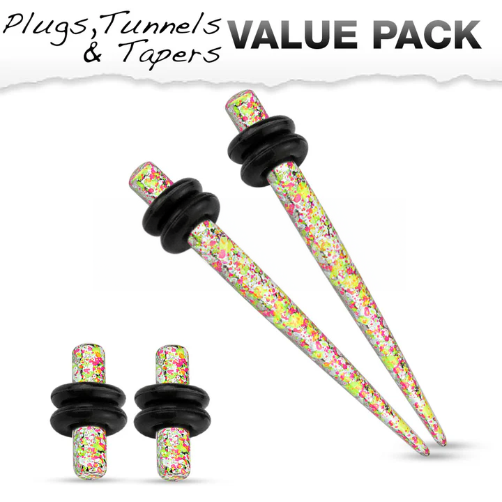 Orange & Yellow Printed Paint Splatter Plug & Taper with O-Ring Set