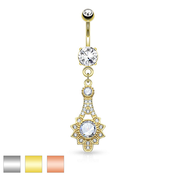 316L Surgical Steel 316L Surgical Steel Micro Pave CZ Tribal Sun Dangle...