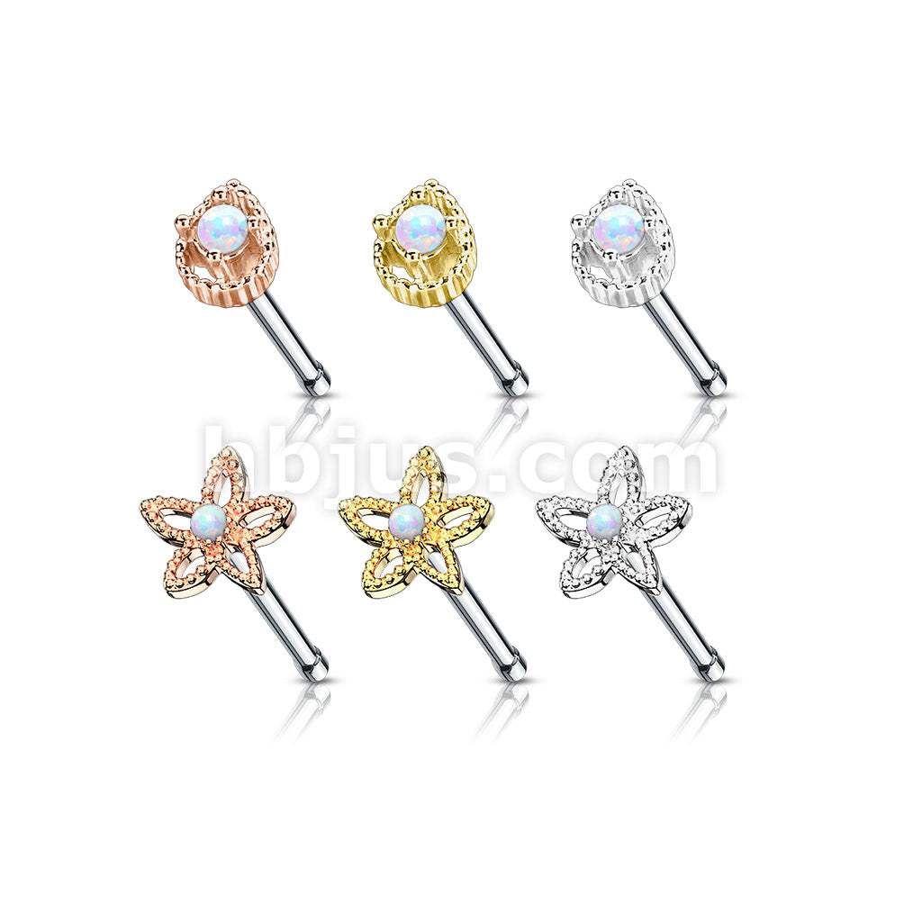 24 Pcs Pre Loaded Box of Opal Set Mixed Styles 20ga 316L Surgical Steel Nose Stud Rings Pack (6 Styles x 4 Pcs) - Image 2