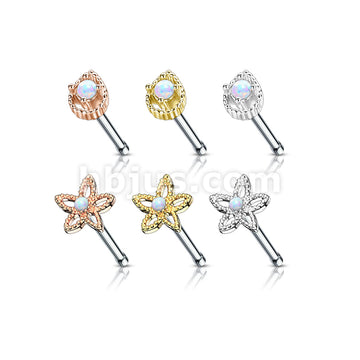 24 Pcs Pre Loaded Box of Opal Set Mixed Styles 20ga 316L Surgical Steel Nose Stud Rings Pack (6 Styles x 4 Pcs) - Image 2