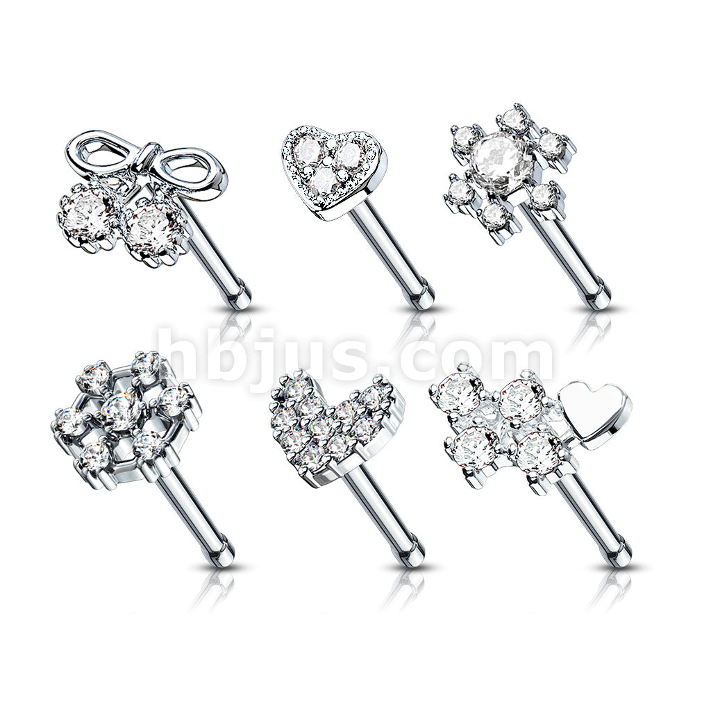 24 Pcs Pre Loaded Box of Mixed Styles 20ga 316L Surgical Steel Nose Stud Rings Pack (6 Styles x 4 Pcs) - Image 2