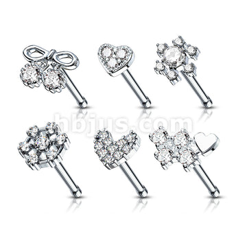 24 Pcs Pre Loaded Box of Mixed Styles 20ga 316L Surgical Steel Nose Stud Rings Pack (6 Styles x 4 Pcs) - Image 2