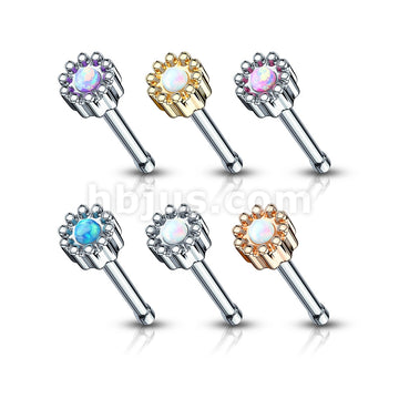 24 Pcs Pre Loaded Box of Opal Set Round Top 316L Surgical Steel Nose Stud Rings Pack (6 Colors x 4 Pcs) - Image 2