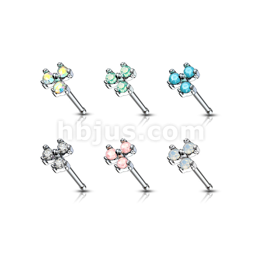 24 Pcs Pre Loaded Box of Three Stone Prong Set 20ga 316L Surgical Steel Nose Stud Rings Pack (6 Color x 4 Pcs) - Image 2
