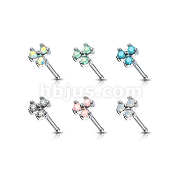 24 Pcs Pre Loaded Box of Three Stone Prong Set 20ga 316L Surgical Steel Nose Stud Rings Pack (6 Color x 4 Pcs) - Image 2