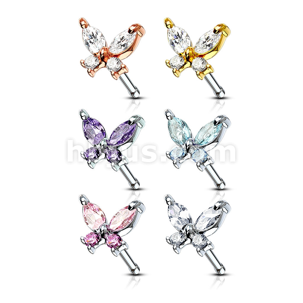 24 Pcs CZ Buttefly Top of 20 Gauge 316L Surgical Steel Nose Bone Package - Image 2