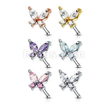 24 Pcs CZ Buttefly Top of 20 Gauge 316L Surgical Steel Nose Bone Package - Image 2