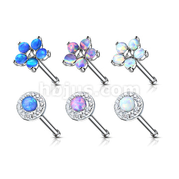 24 Pcs Pre Loaded Box of Opal Set Mixed Style 20ga 316L Surgical Steel Nose Stud Rings Pack (6 Styles x 4 Pcs) - Image 2
