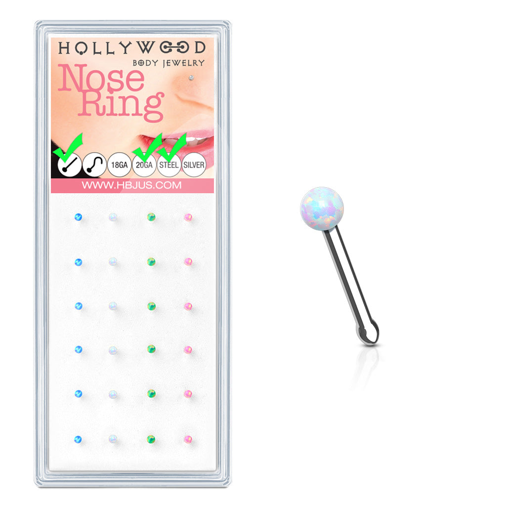 Opal Set Flat Top 20 Gauge 316L Surgical Steel Nose Bone
