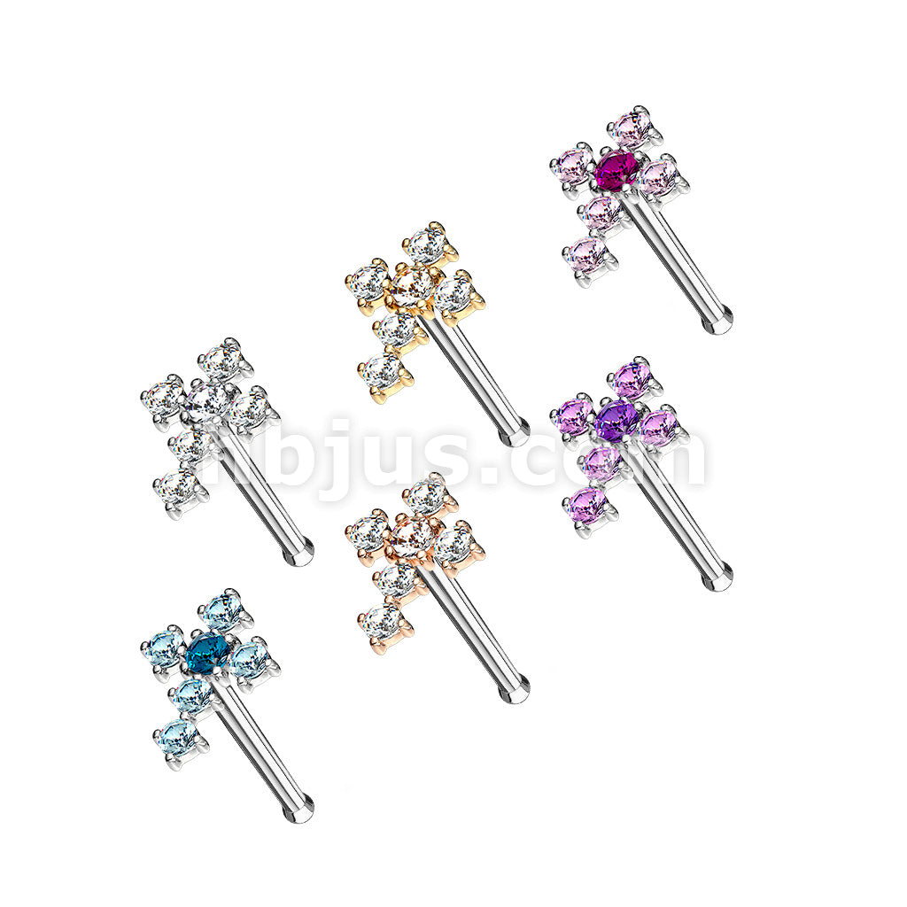 24 Pcs Pre Loaded Box of CZ Cross 20 Gauge 316L Surgical Steel Nose Stud Rings Pack (6 Colors x 4 Pcs) - Image 2