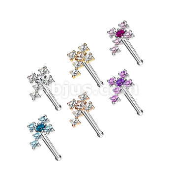 24 Pcs Pre Loaded Box of CZ Cross 20 Gauge 316L Surgical Steel Nose Stud Rings Pack (6 Colors x 4 Pcs) - Image 2