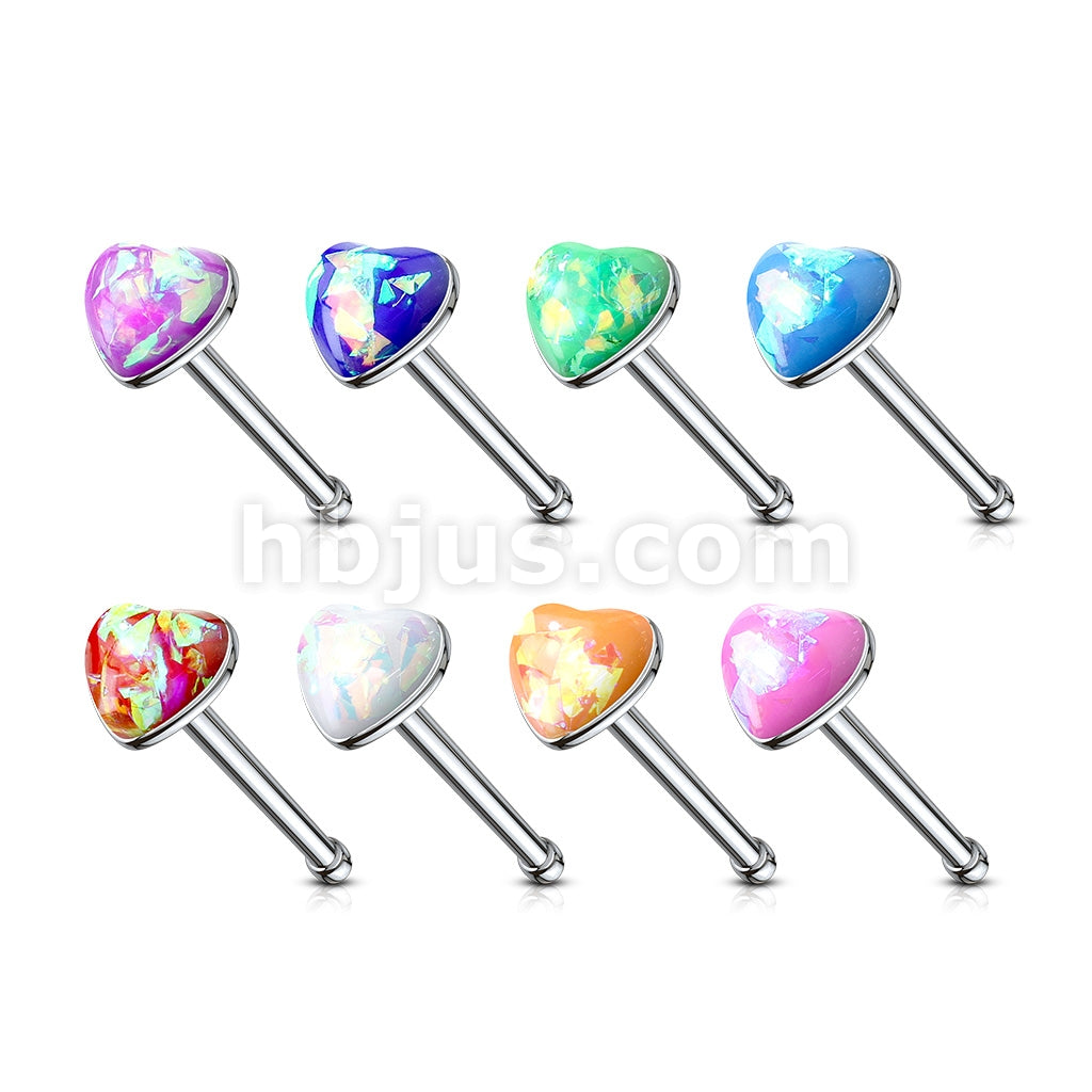 40 Pcs Pre Loaded Box of Opal Glitter Heart Top 316L Surgical Steel Nose Stud Rings Pack. (8 Colors x 5 Pcs - Image 2