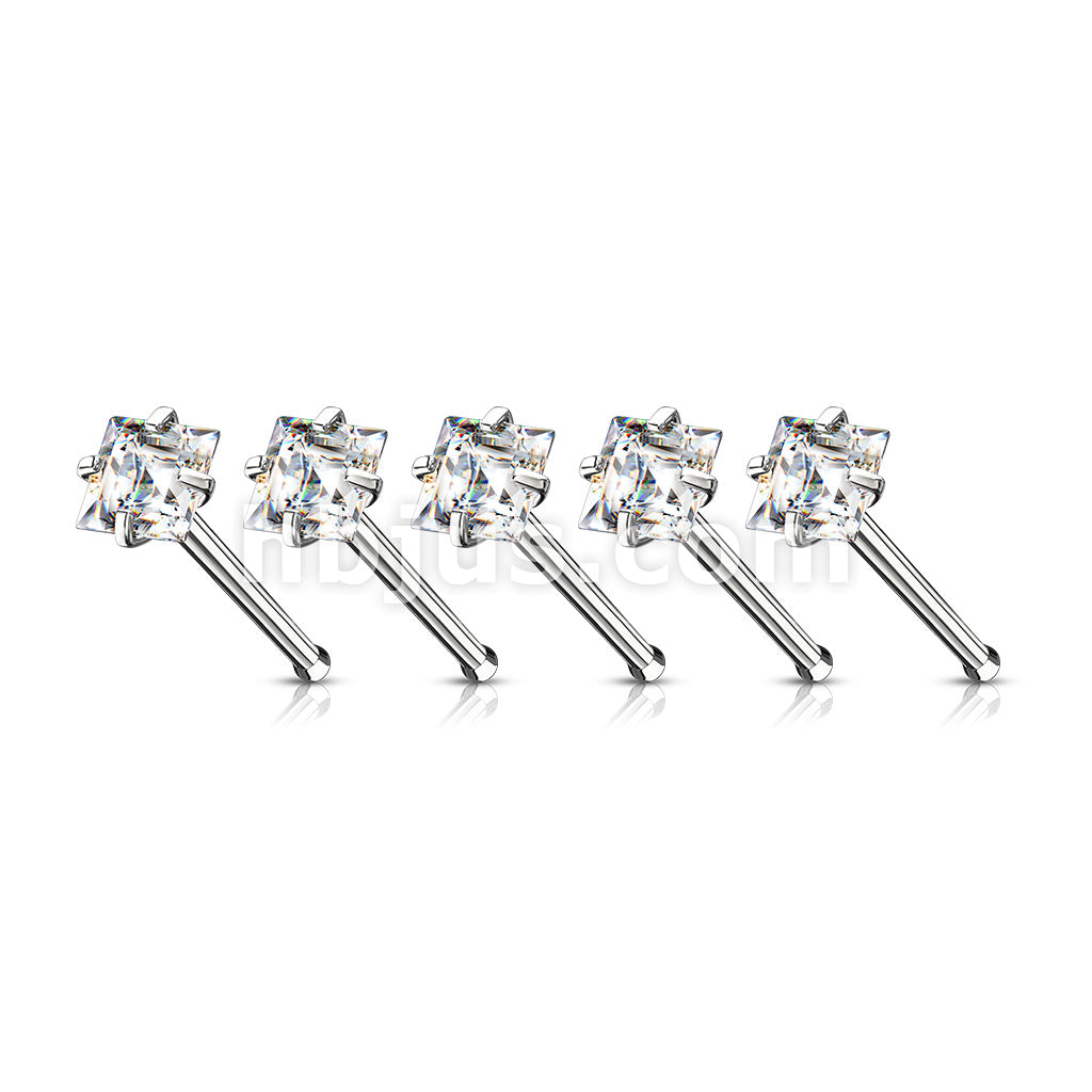 40 Pcs Pre Loaded Box of Clear Prong Set Square CZ Top 316L Surgical Steel Nose Stud Package - Image 2