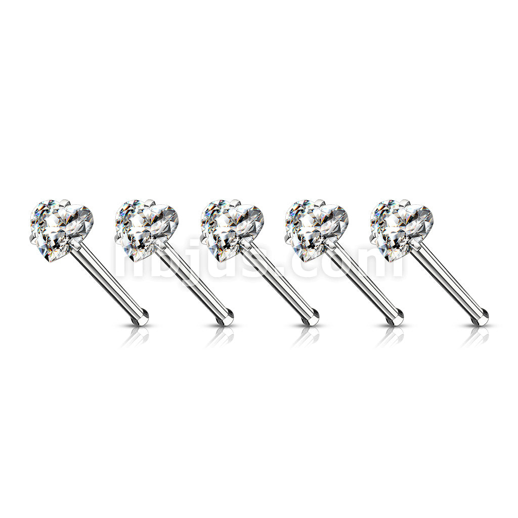40 Pcs Pre Loaded Box of Clear Prong Set Heart CZ Top 316L Surgical Steel Nose Stud Package - Image 2