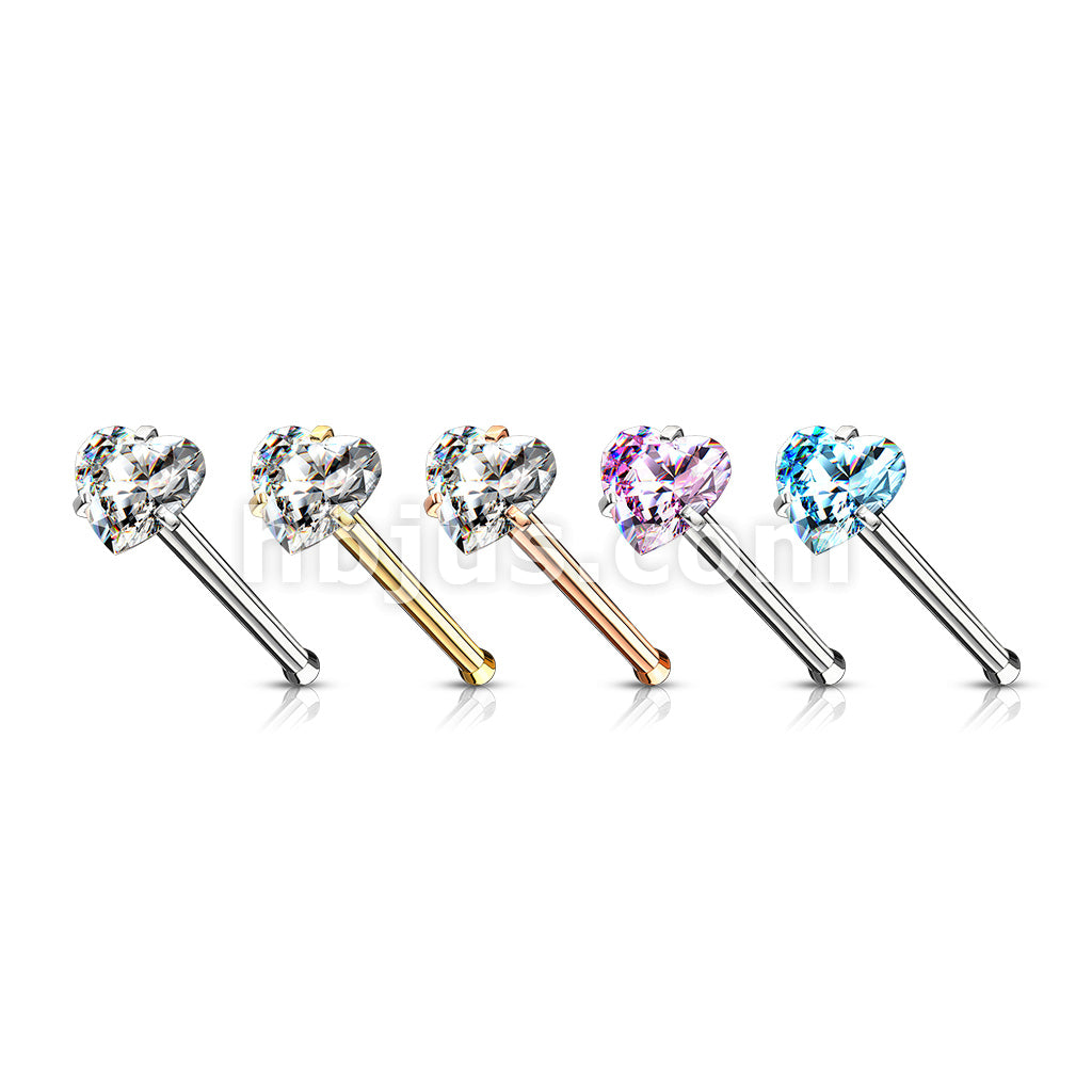 40 Pcs Pre Loaded Box of Prong Set Heart CZ Top 316L Surgical Steel Nose Stud Package (5 Colors X 8 Pcs) - Image 2