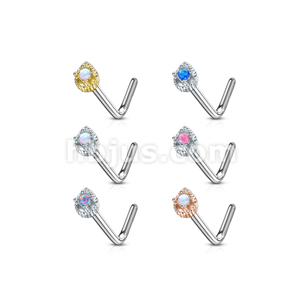 24 Pcs Tear Drop Prong Set Opal Center "L" Bend 20 Gauge 316L Surgical Steel Nose Bone Package - Image 2