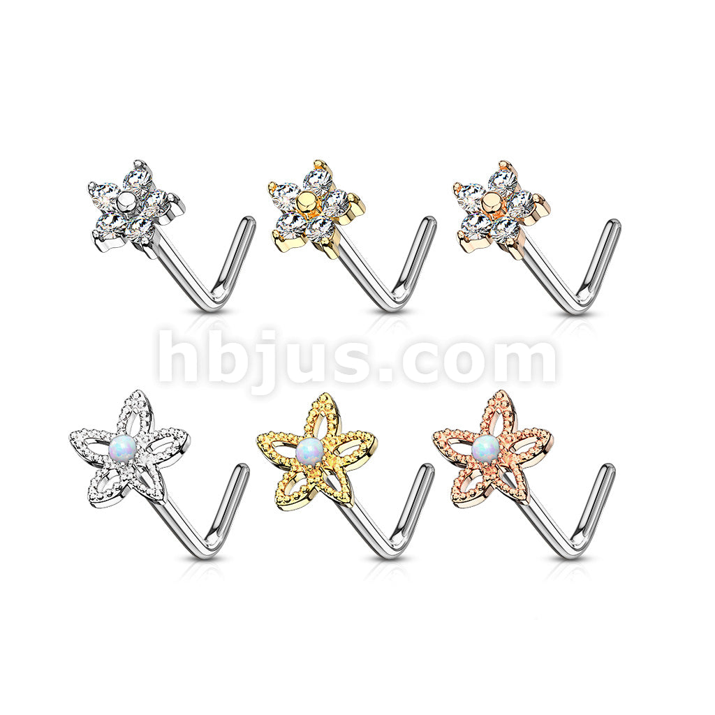 24 Pcs Flower Themed "L" Bend 20 Gauge 316L Surgical Steel Nose Bone Package - Image 2