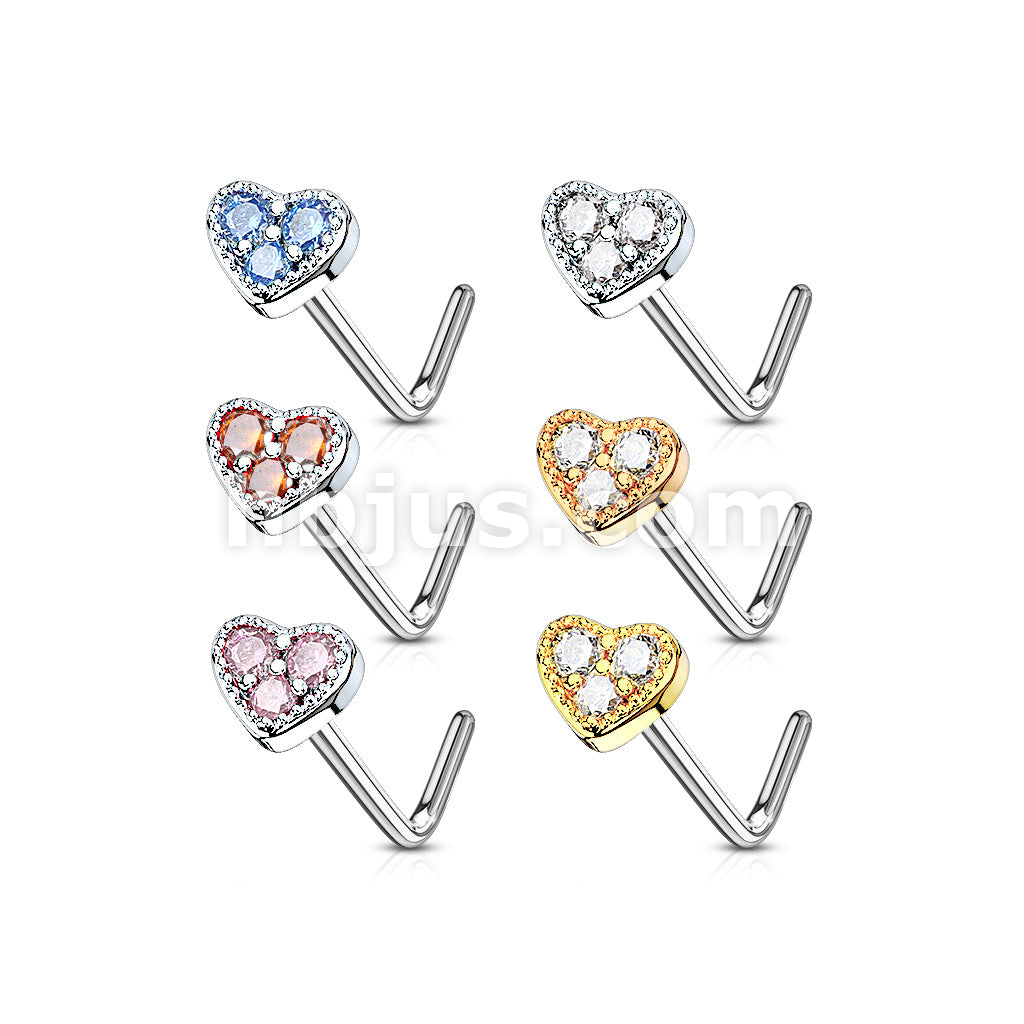 24 Pcs CZ Paved Heart "L" Bend 20 Gauge 316L Surgical Steel Nose Bone Package - Image 2