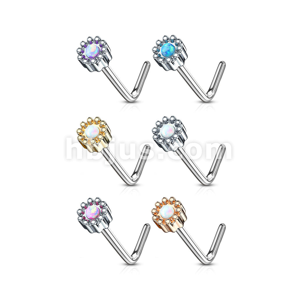 24 Pcs Opal Centered Round Top "L" Bend 20 Gauge 316L Surgical Steel Nose Bone Package - Image 2