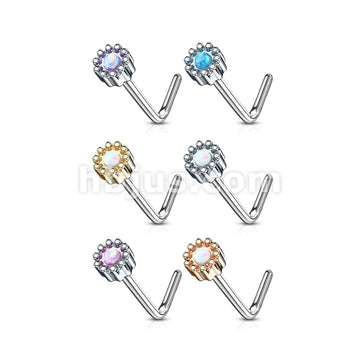 24 Pcs Opal Centered Round Top "L" Bend 20 Gauge 316L Surgical Steel Nose Bone Package - Image 2