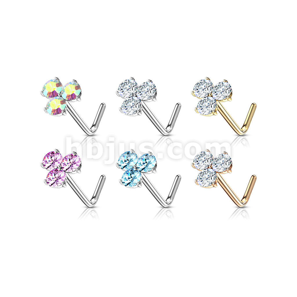 24 Pcs Round CZ Prong Set Triangle  "L" Bend 20 Gauge 316L Surgical Steel Nose Bone Package - Image 2