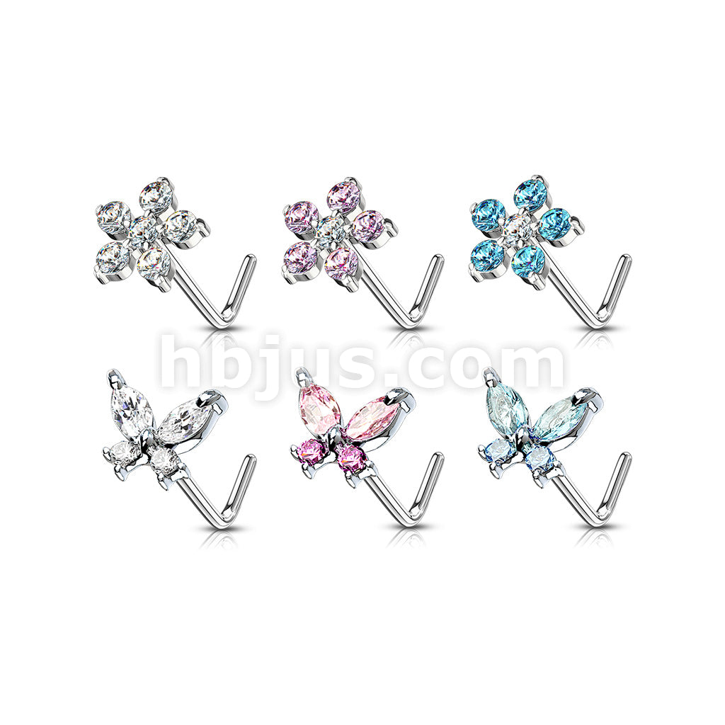 24 Pcs Flower and Butterfly Themed "L" Bend 20 Gauge 316L Surgical Steel Nose Bone Package - Image 2