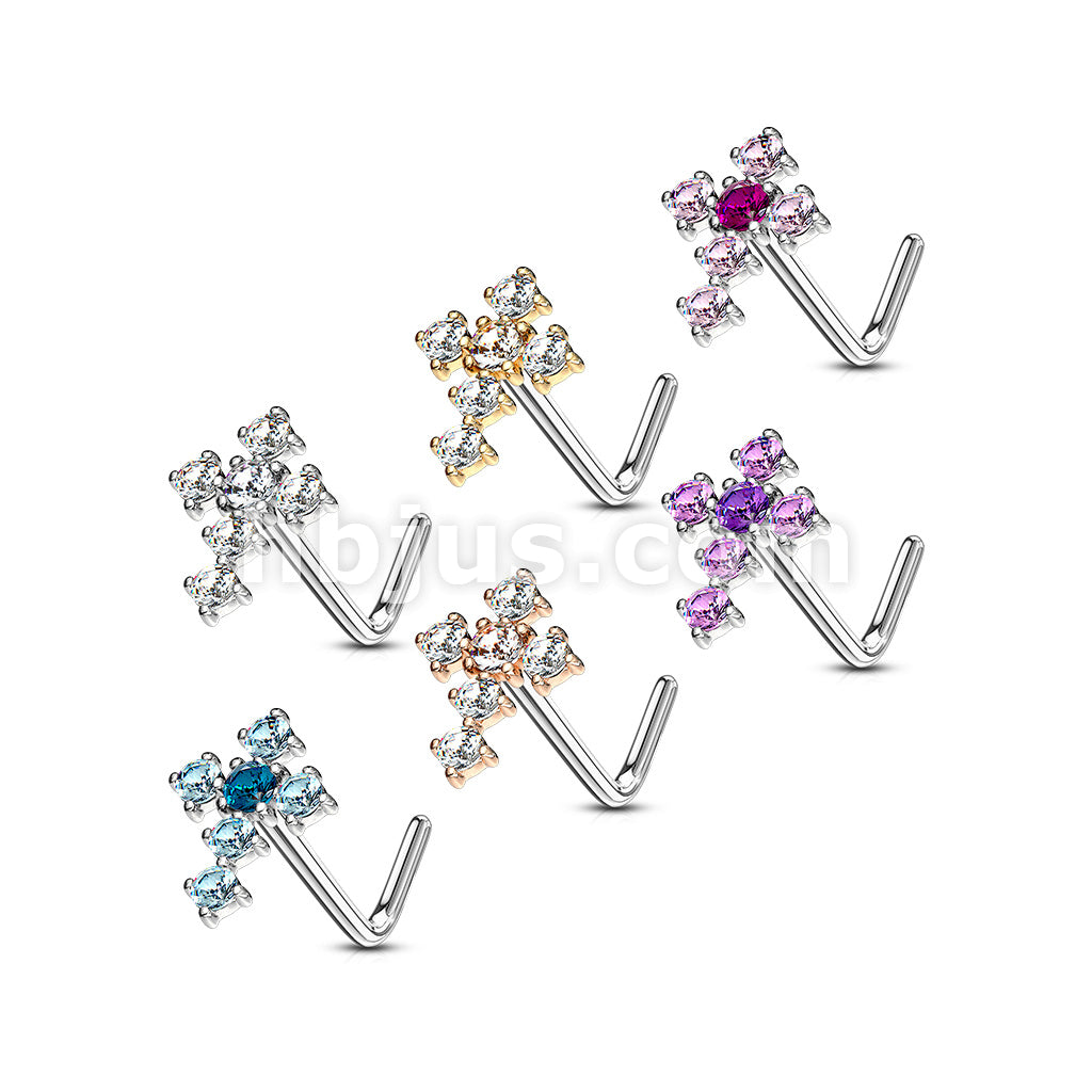 24 Pcs CZ Cross Top "L" Bend 20 Gauge 316L Surgical Steel Nose Stud Rings Package - Image 2