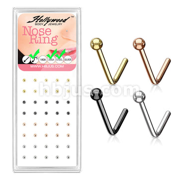 40 Pcs Pre Loaded Ball End 316L Surgical Steel L Bend Nose Stud Rings Pack (4 Colors x 10 Pcs)