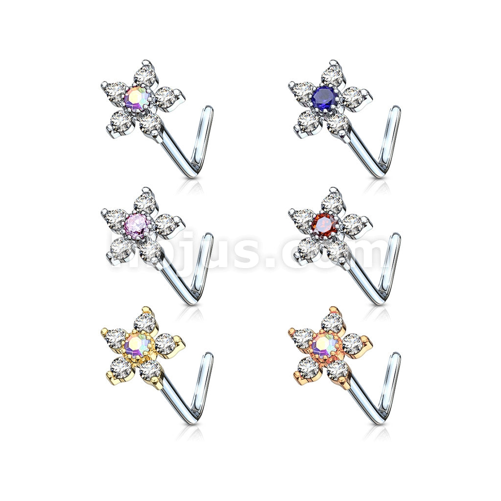 24 Pcs 6 CZ Flower Top "L" Bend 20 Gauge 316L Surgical Steel Nose Bone Package - Image 2