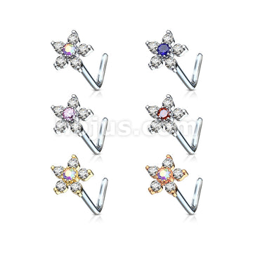 24 Pcs 6 CZ Flower Top "L" Bend 20 Gauge 316L Surgical Steel Nose Bone Package - Image 2