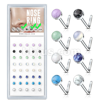 40pcs Pre Loaded Semi Precious Stone Set 316L Surgical Steel L Bend Nose Stud Pack (5 pcs x 8 Styles)