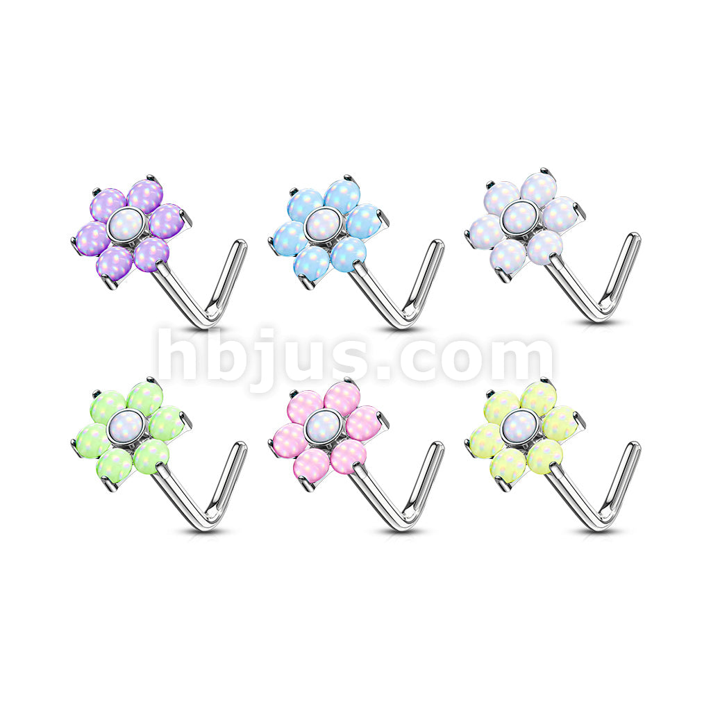 24 Pcs Pre Loaded Box of 7 Illuminating Stone Flower L Bend 20 Gauge 316L Surgical Steel Nose Studs Package - Image 2