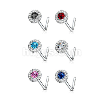 24 Pcs Double Tiered Round CZ Center Top  L Bend 20 Gauge 316L Surgical Steel Nose Stud Rings Package - Image 2