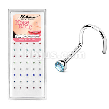 40 Pcs Mixed Gem 316L Surgical Steel Nose Screw Pack (5 pcs x 8 Colors)