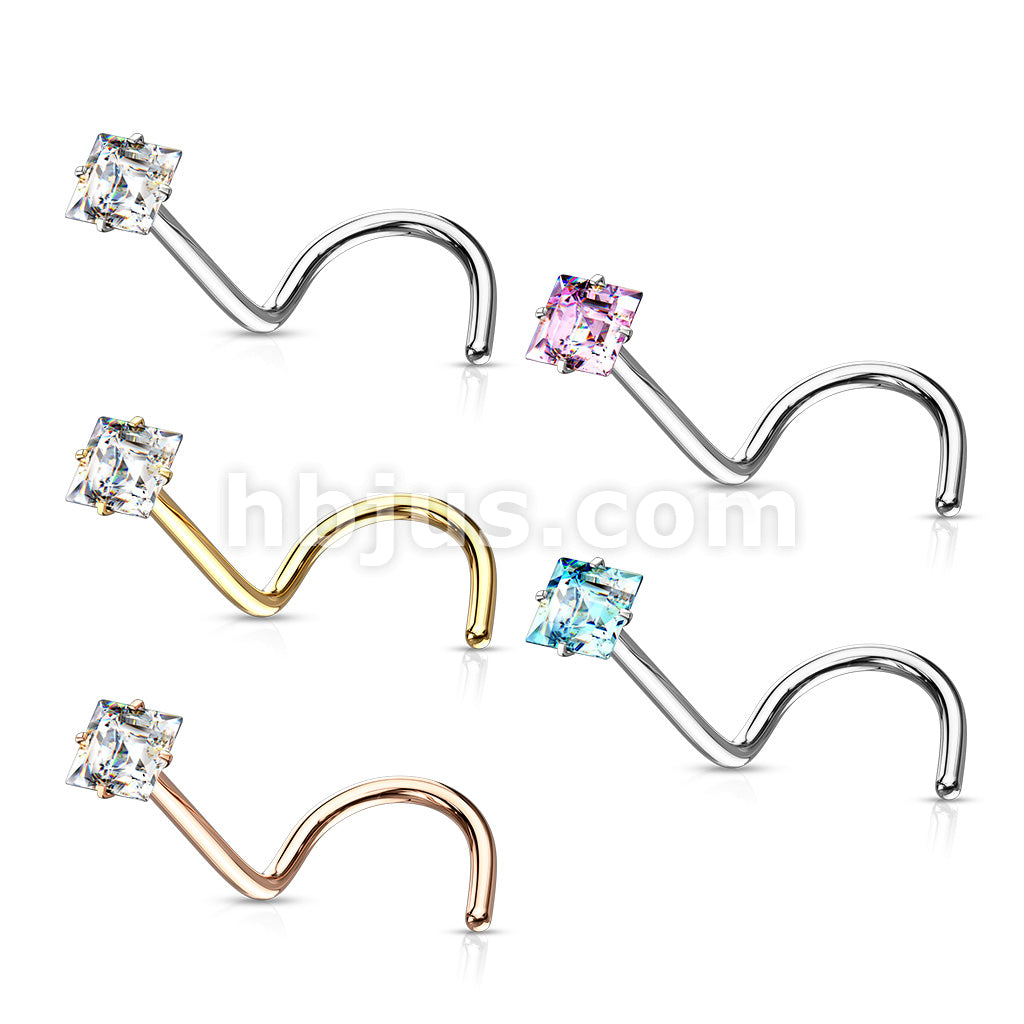 40 Pcs Mixed Colored Pre Loaded Box of Prong Set Square CZ Top 316L Surgical Steel Nose Screw Pack - Image 2