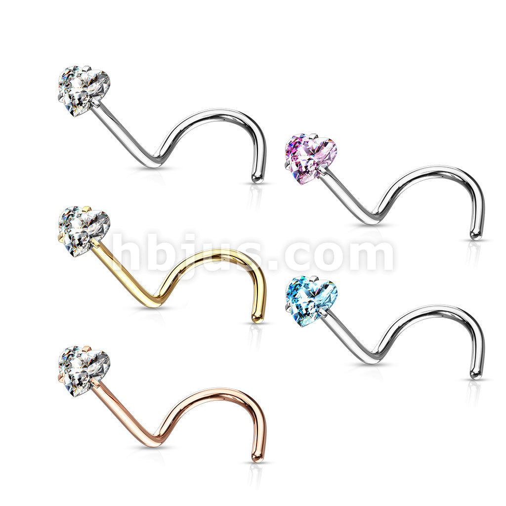 40 Pcs Mixed Colored Pre Loaded Box of Prong Set Heart CZ Top 316L Surgical Steel Nose Screw Pack - Image 2