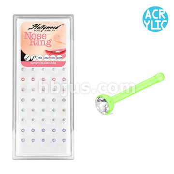40 Pcs Clear Gemmed Mixed Colors Arylic Nose Bone Pack (5 pcs x 8 Colors)