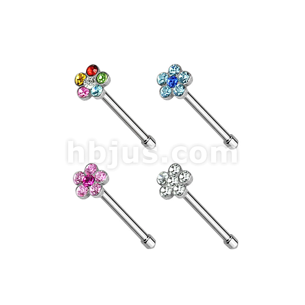 40 Pcs of 20 Gauge 316L Surgical Steel Mixed Color Gem Paved Flower Nose Bone Package - Image 2