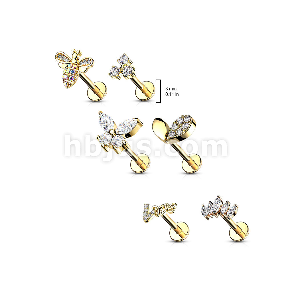 24 Pcs Pre Loaded Box of Fancy Assorted Styles with CZs 316L Surgical Steel Internally Threaded Labrets, Monroe, and Cartilage Studs Pack - Image 3