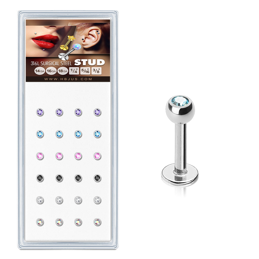 Press fit Mixed Colo Gem Ball 316L Stud Pack for Labret, Lip, Monroe and Ear Cartilage