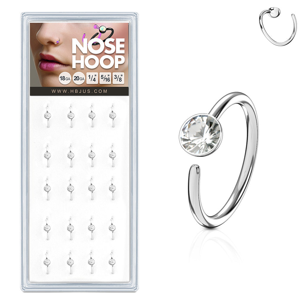 Nose Hoops 316L Surgical Steel with Clear Gem set Ball
