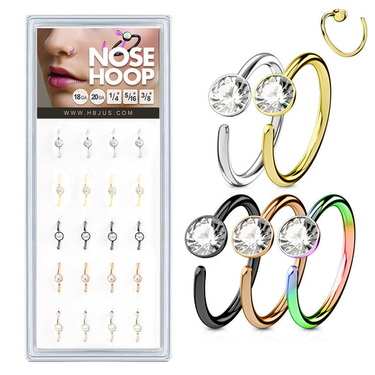 Nose Hoops IP Plated Over 316L Surgical Steel with Clear Gem set Ball