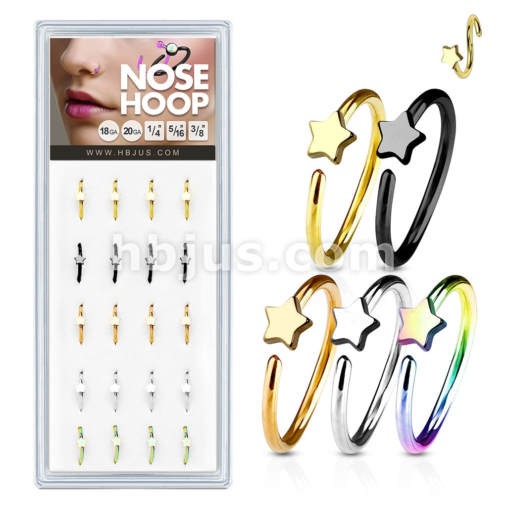 20 Pcs Pre Loaded Box of Nose Hoops IP Plated Over 316L Surgical Steel with Sta
