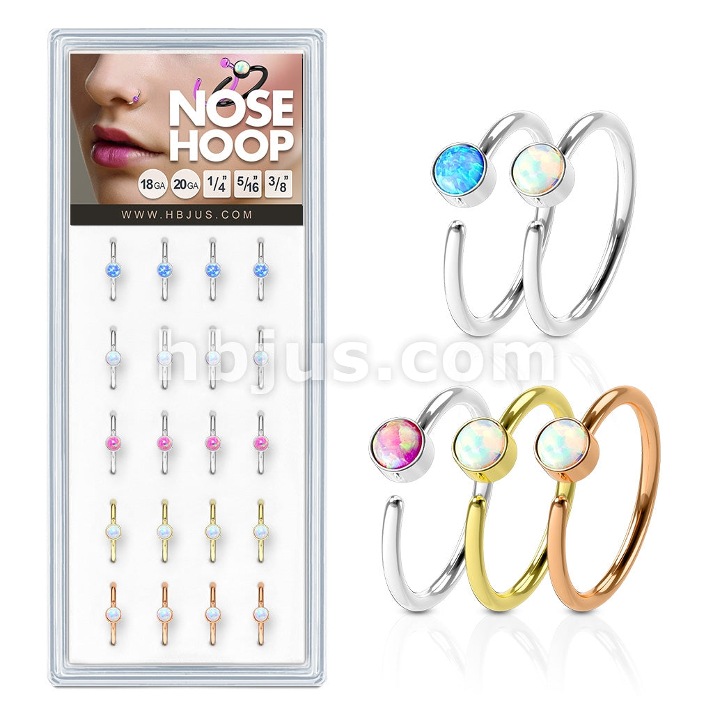 20 Pcs Pre Loaded Round Opal Set 316L Surgical Steel Nose Hoop Rings Pack