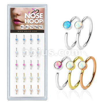 20 Pcs Pre Loaded Round Opal Set 316L Surgical Steel Nose Hoop Rings Pack