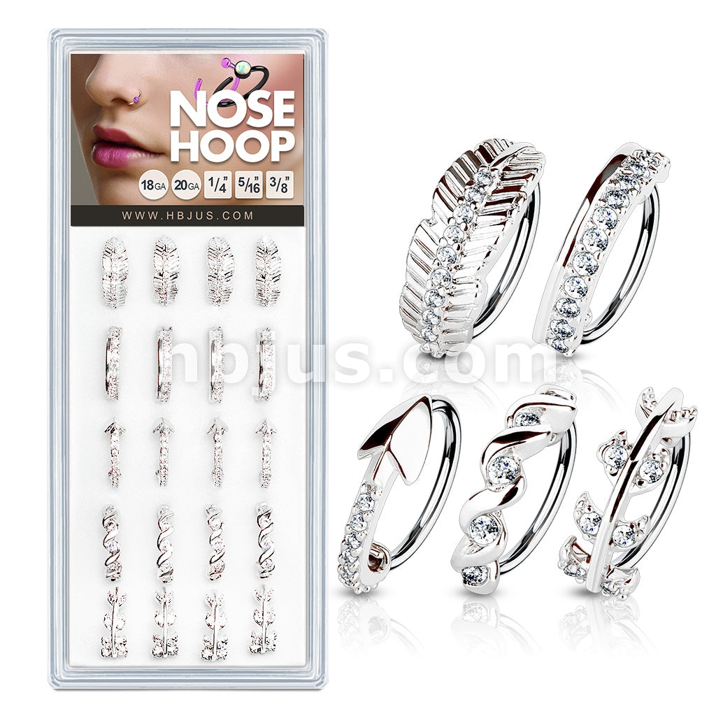 20 Pcs Pre Loaded Mixed Styles 316L Surgical Steel Nose Hoop Rings Pack (5 Styles x 4 Pcs)