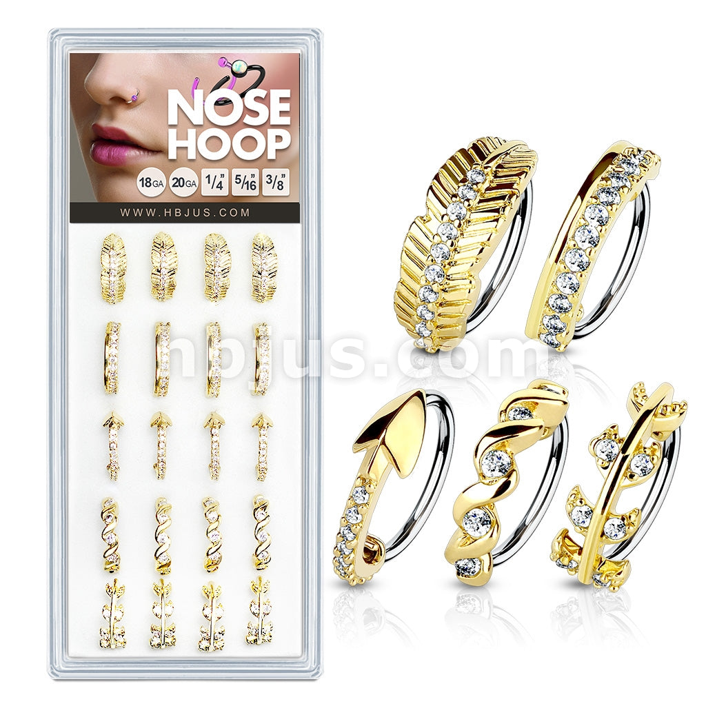 20 Pcs Pre Loaded Mixed Styles Gold IP316L Surgical Steel Nose Hoop Rings Pack (5 Styles x 4 Pcs) - Image 2