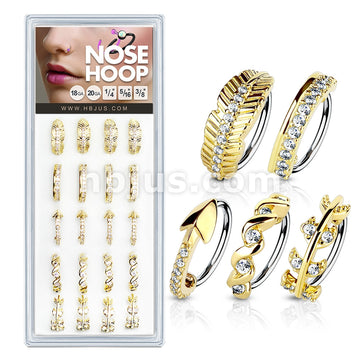 20 Pcs Pre Loaded Mixed Styles Gold IP316L Surgical Steel Nose Hoop Rings Pack (5 Styles x 4 Pcs) - Image 2